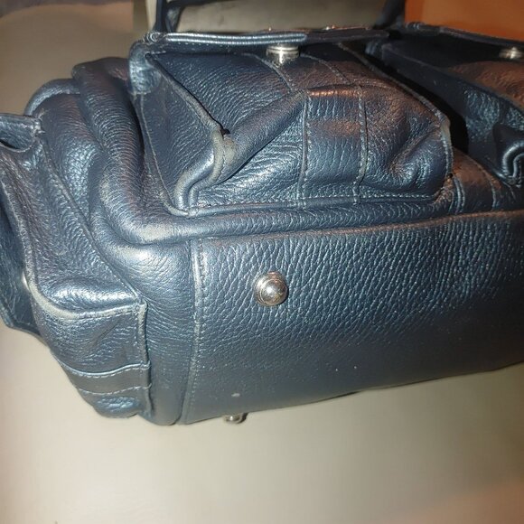 Botkier Metallic Teal Leather Handbag Dual Front Pockets Snap Closure - Picture 5 of 10